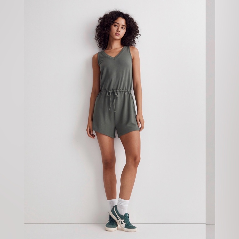 Madewell Drawstring Romper, Foraged Green, M